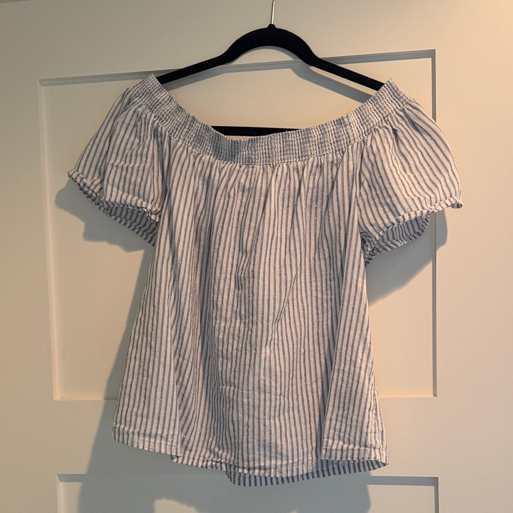 GAP Blue and White Off-Shoulder Blouse